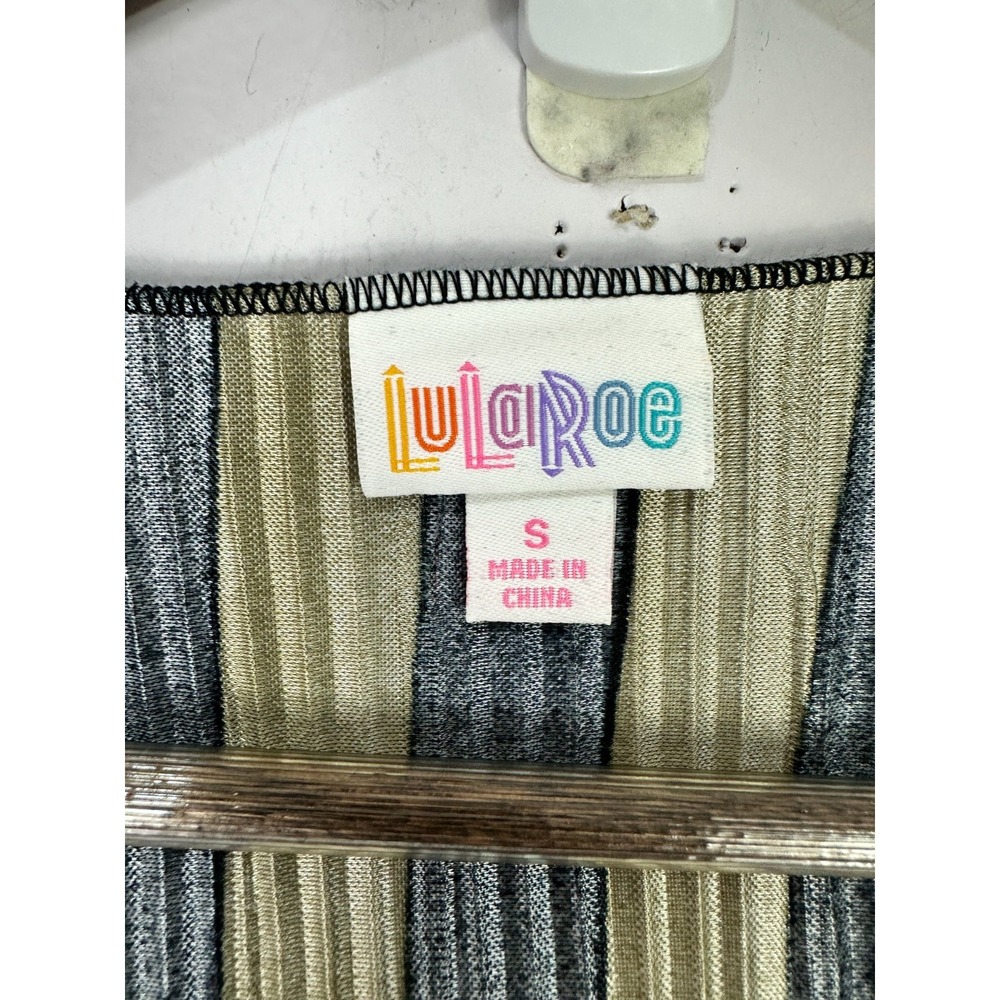 LuLaRoe Sarah Cardigan S Black Gold Striped Duster Longline Open Front Layering - Picture 2 of 6
